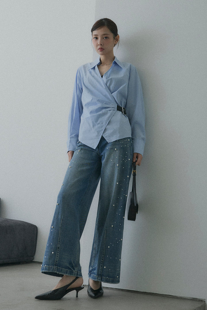 Side Belt Asymmetrical Cache-Coeur Shirt