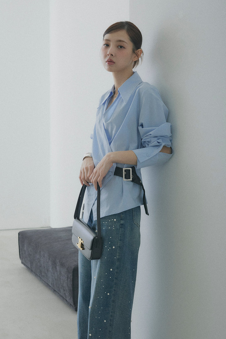 Side Belt Asymmetrical Cache-Coeur Shirt