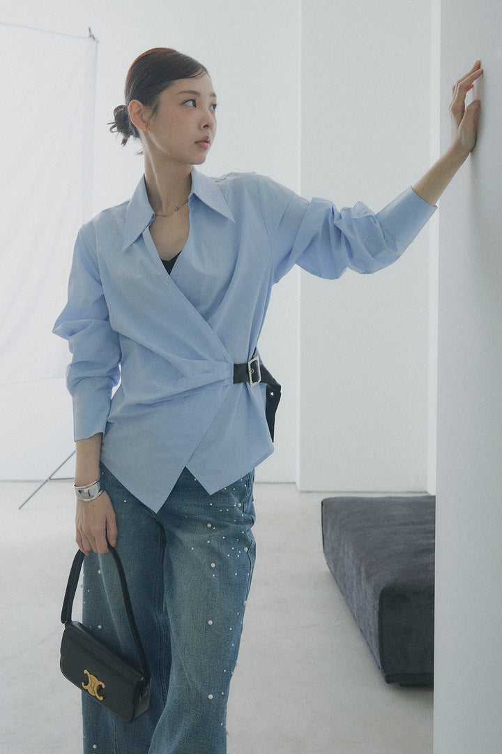 Side Belt Asymmetrical Cache-Coeur Shirt