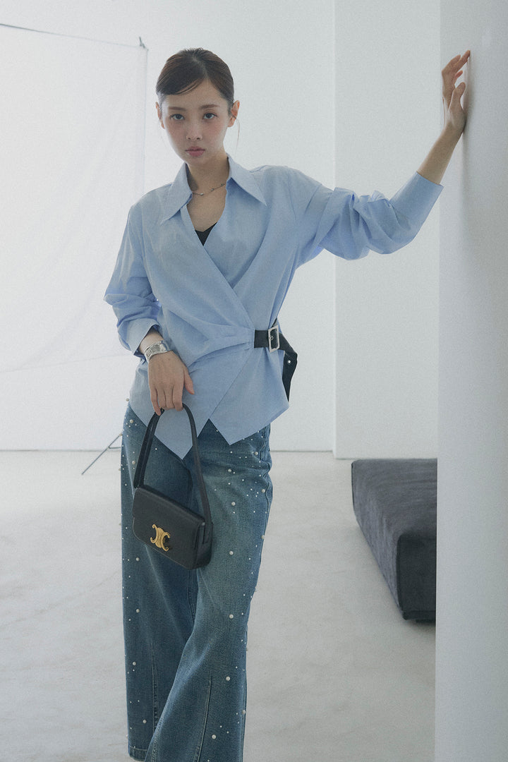 Side Belt Asymmetrical Cache-Coeur Shirt