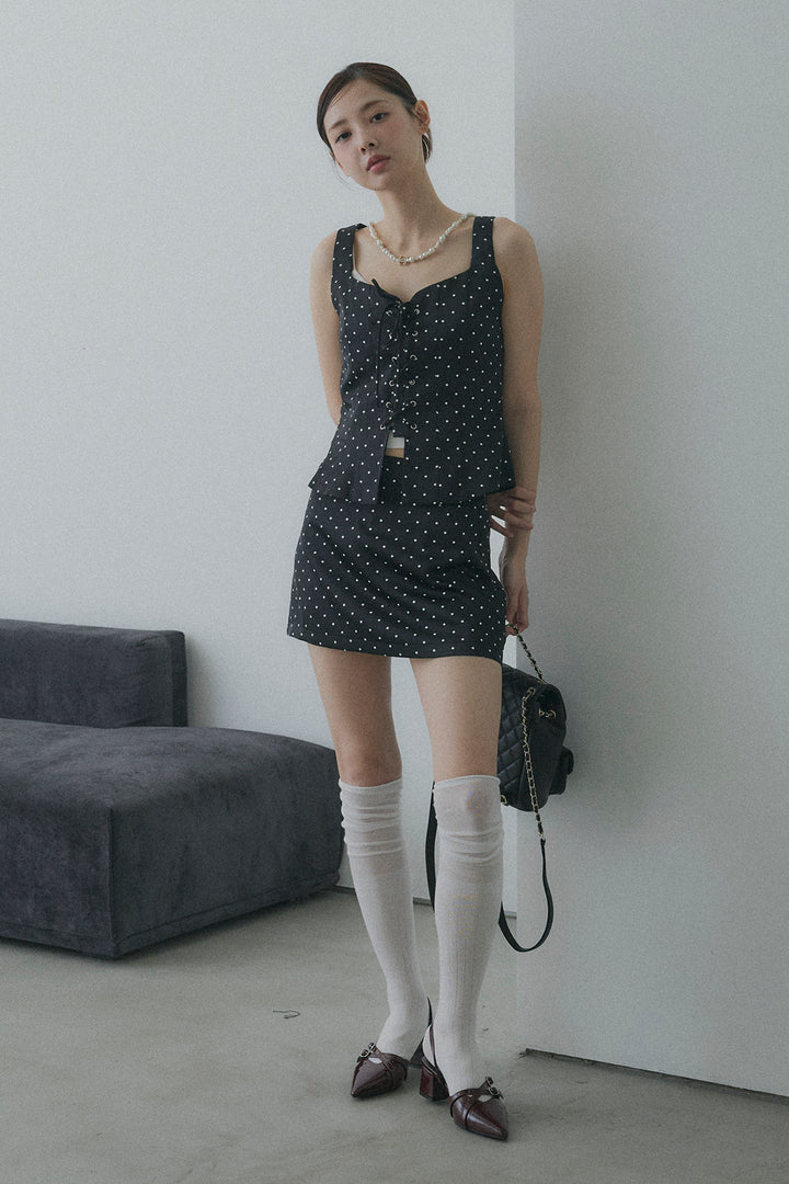 フロントレースアップドットビスチェセットアップ