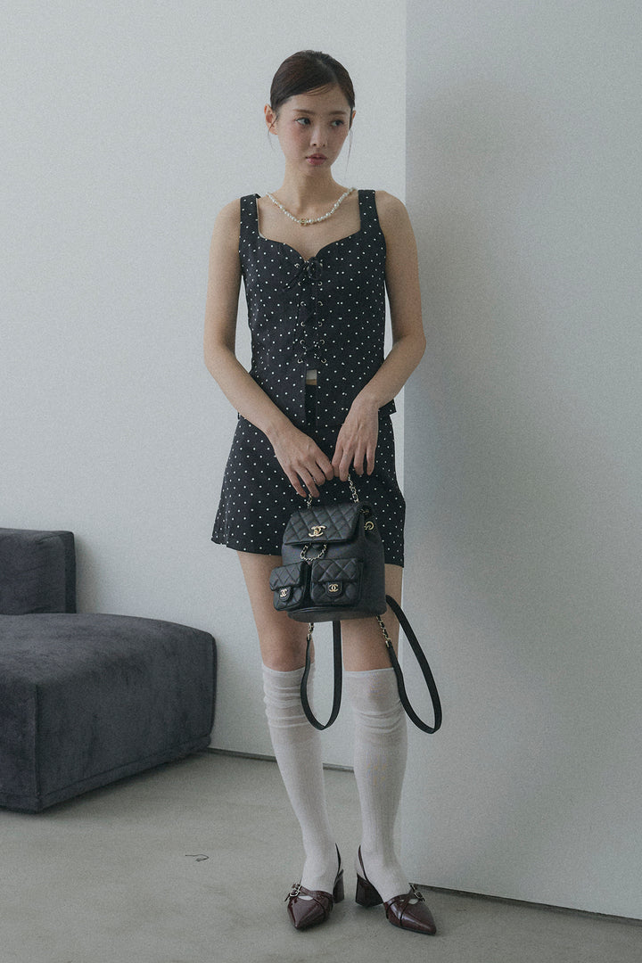 フロントレースアップドットビスチェセットアップ