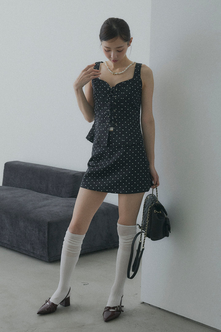 フロントレースアップドットビスチェセットアップ