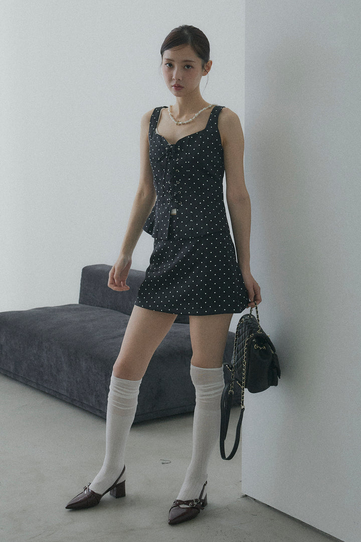 フロントレースアップドットビスチェセットアップ