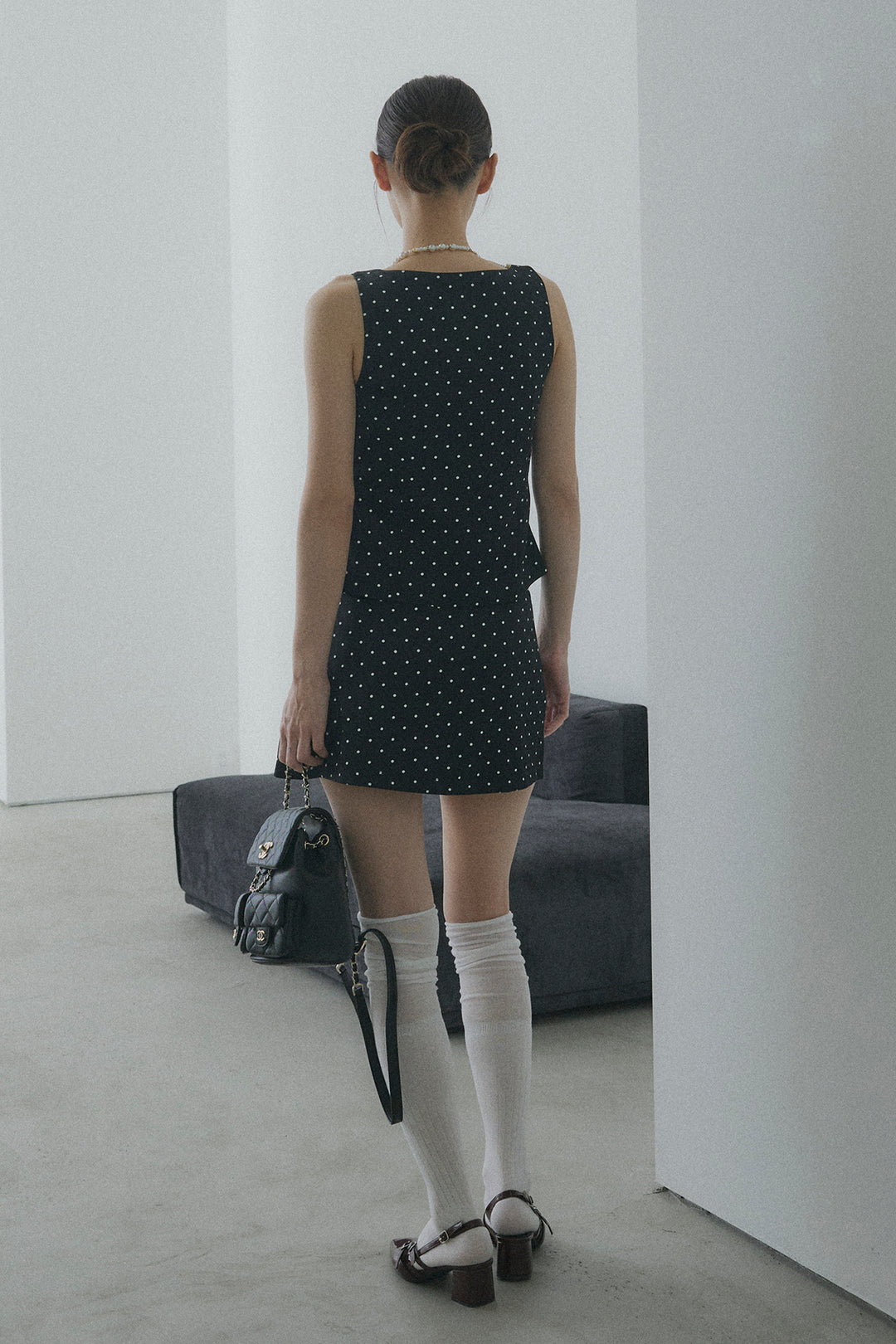 フロントレースアップドットビスチェセットアップ