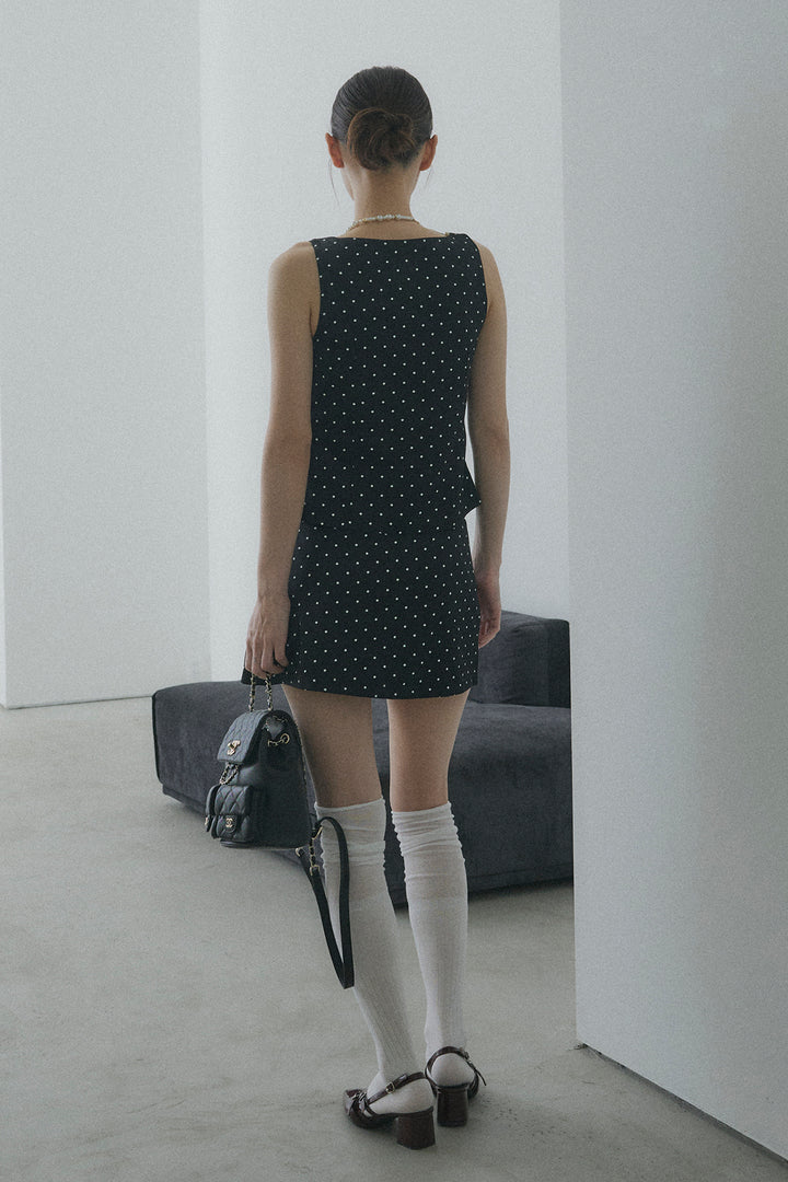 フロントレースアップドットビスチェセットアップ