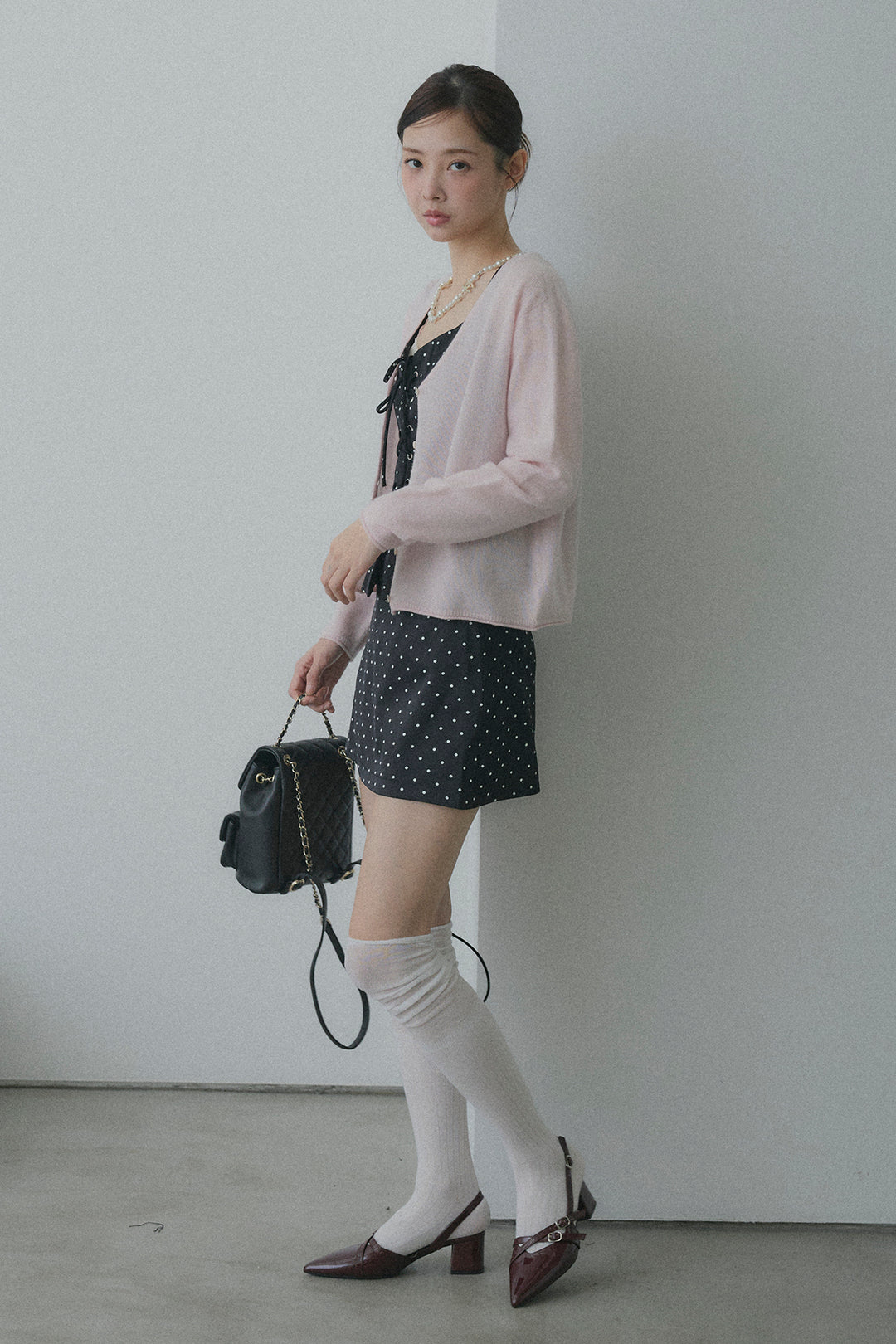 フロントレースアップドットビスチェセットアップ