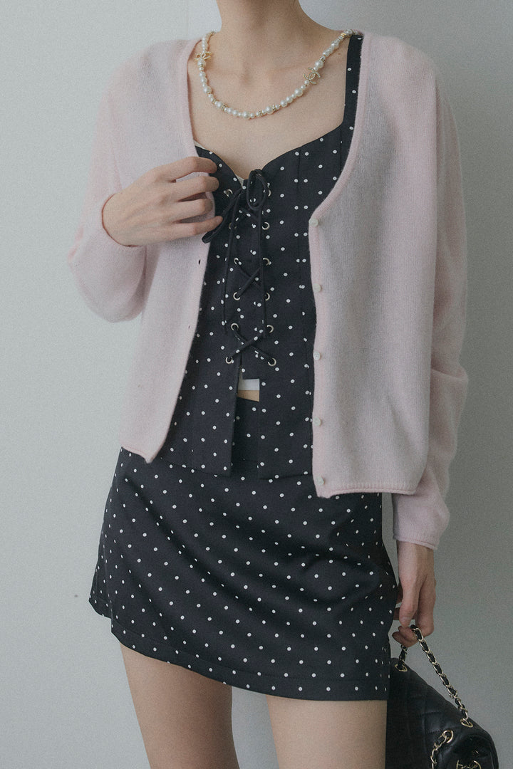 フロントレースアップドットビスチェセットアップ
