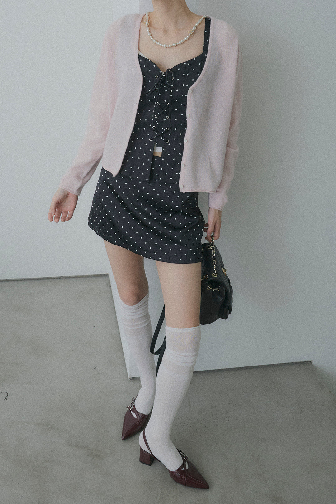 フロントレースアップドットビスチェセットアップ