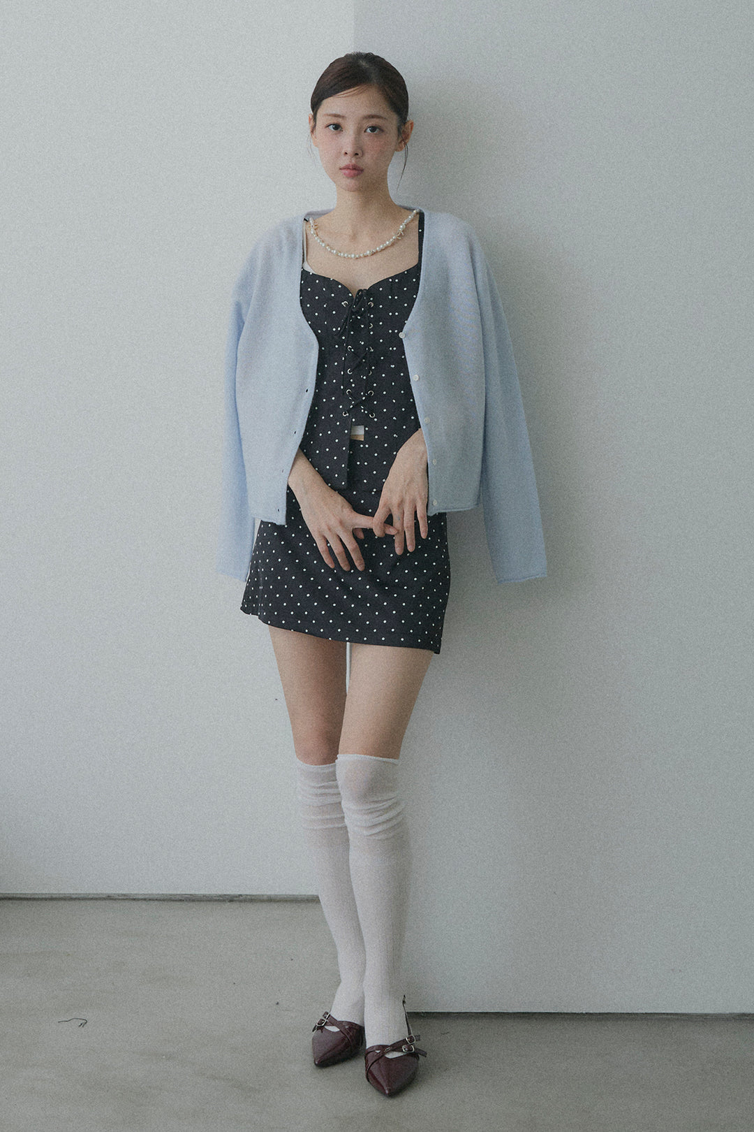 フロントレースアップドットビスチェセットアップ