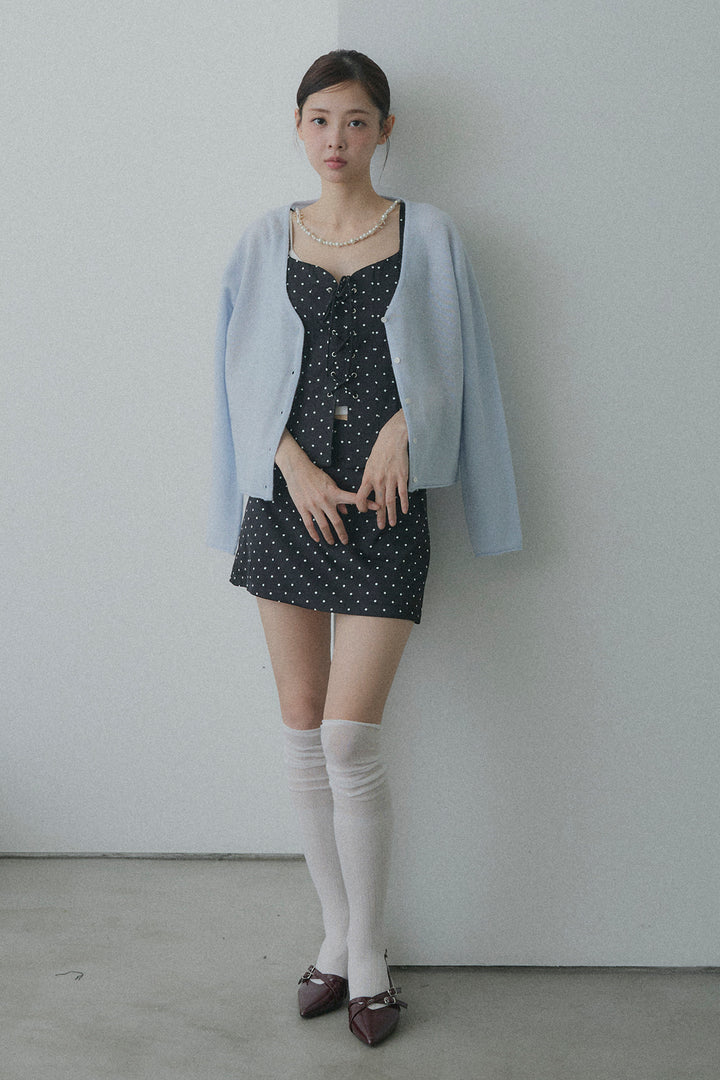 フロントレースアップドットビスチェセットアップ