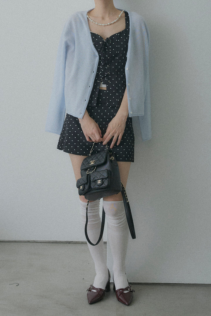 フロントレースアップドットビスチェセットアップ