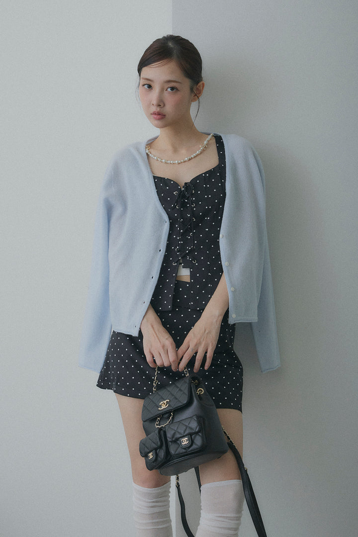 フロントレースアップドットビスチェセットアップ