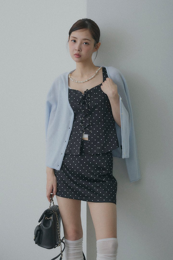 フロントレースアップドットビスチェセットアップ