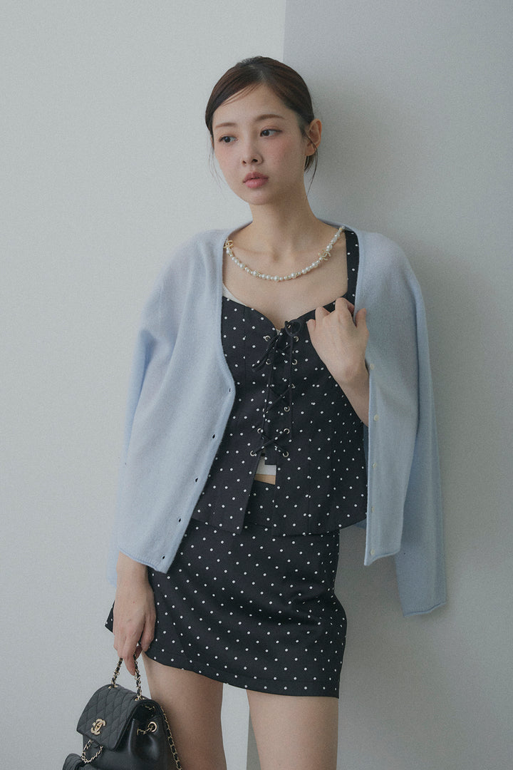 フロントレースアップドットビスチェセットアップ