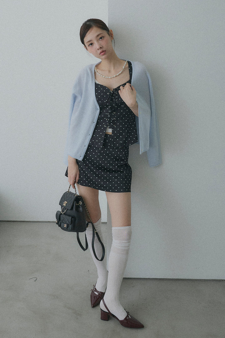 フロントレースアップドットビスチェセットアップ