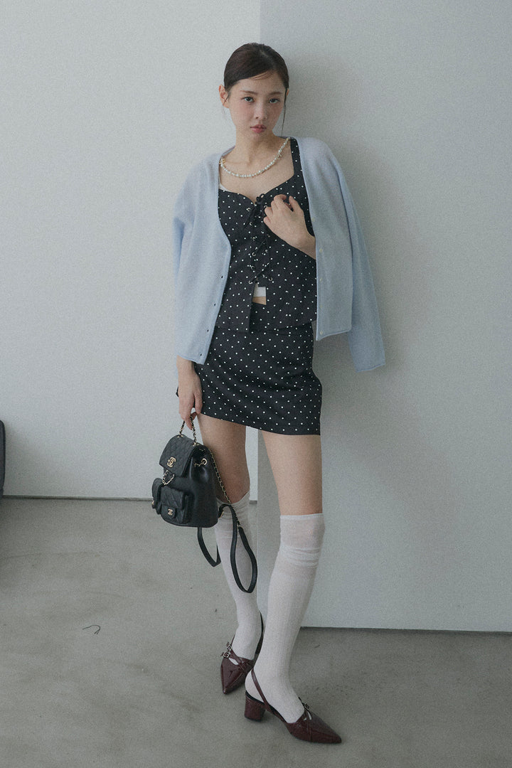 フロントレースアップドットビスチェセットアップ