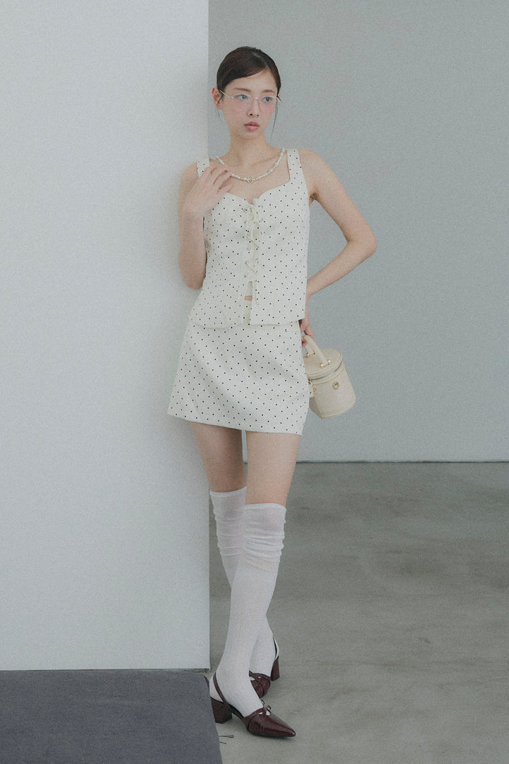 フロントレースアップドットビスチェセットアップ