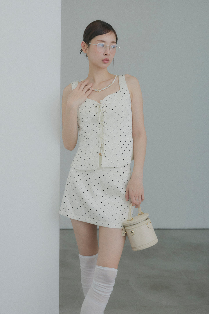 フロントレースアップドットビスチェセットアップ