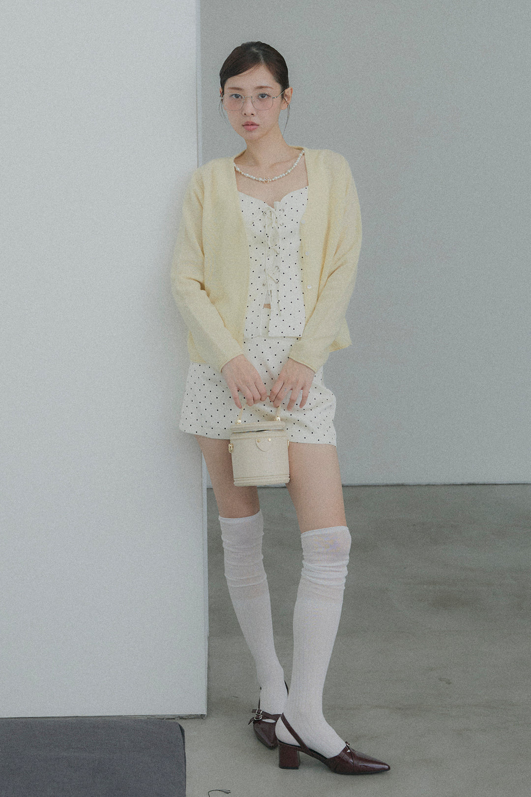 フロントレースアップドットビスチェセットアップ