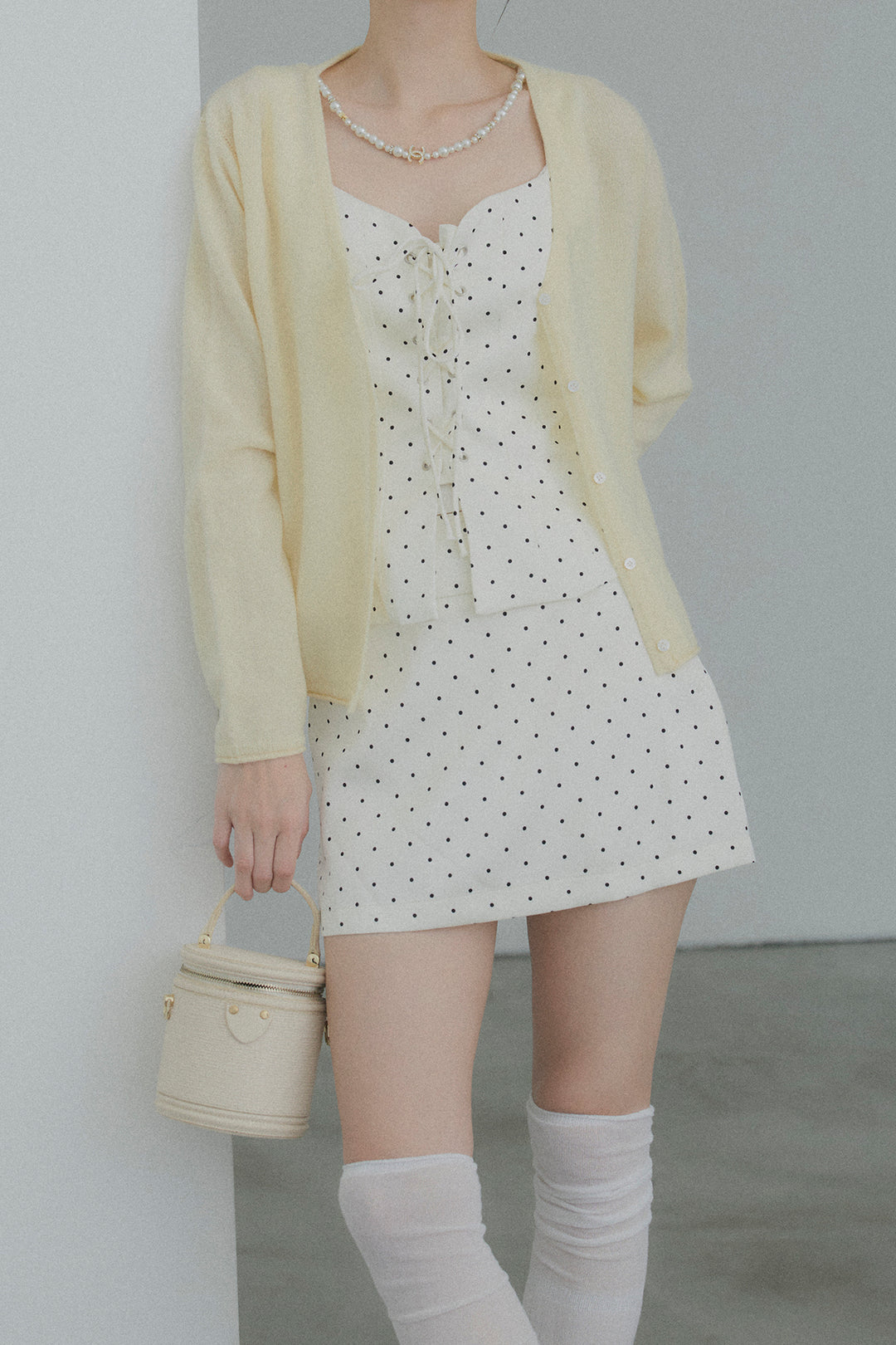 フロントレースアップドットビスチェセットアップ