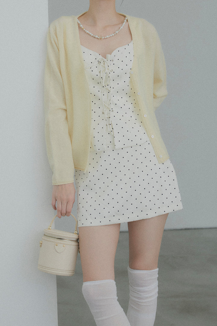 フロントレースアップドットビスチェセットアップ
