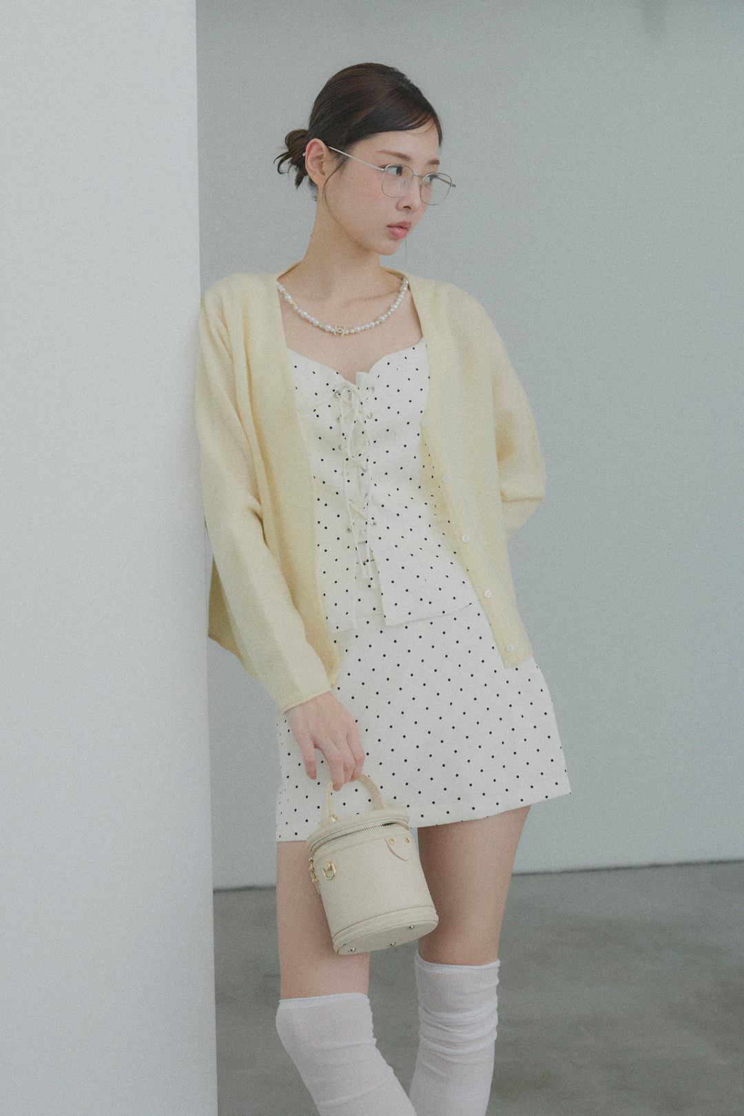 フロントレースアップドットビスチェセットアップ