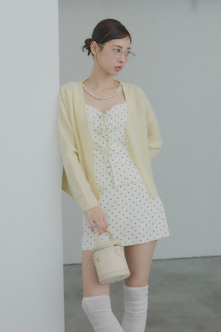 フロントレースアップドットビスチェセットアップ