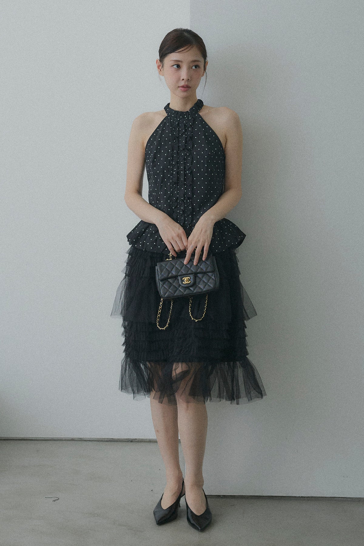THE TOÉ ドット柄ティアードフリルホルターネックトップス ドットフリルホルターネックトップス – maison-nua_shop
