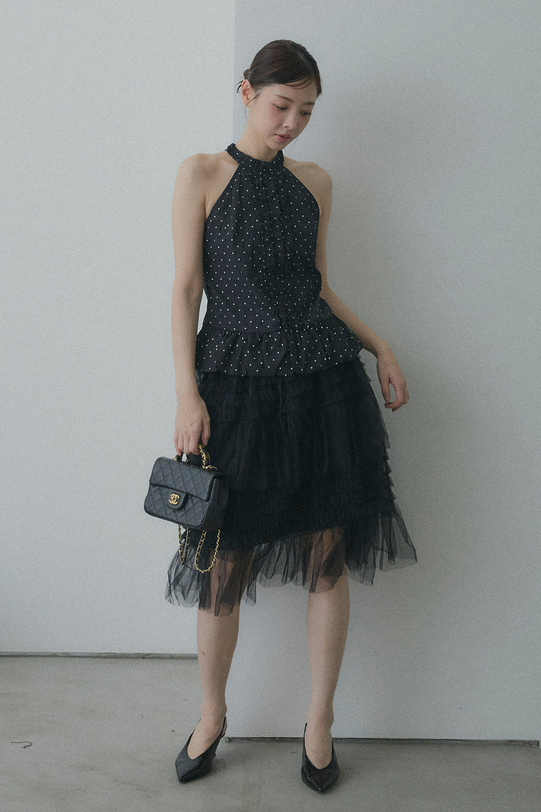 Chân váy midi voan bèo nhún