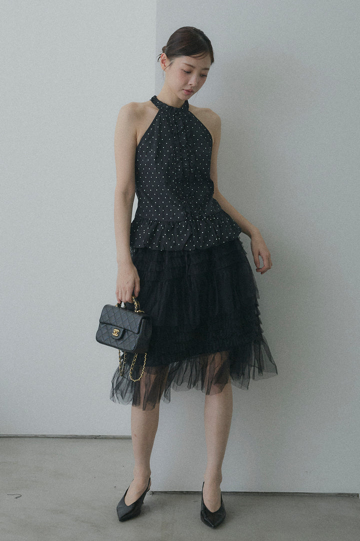 Chân váy midi voan bèo nhún