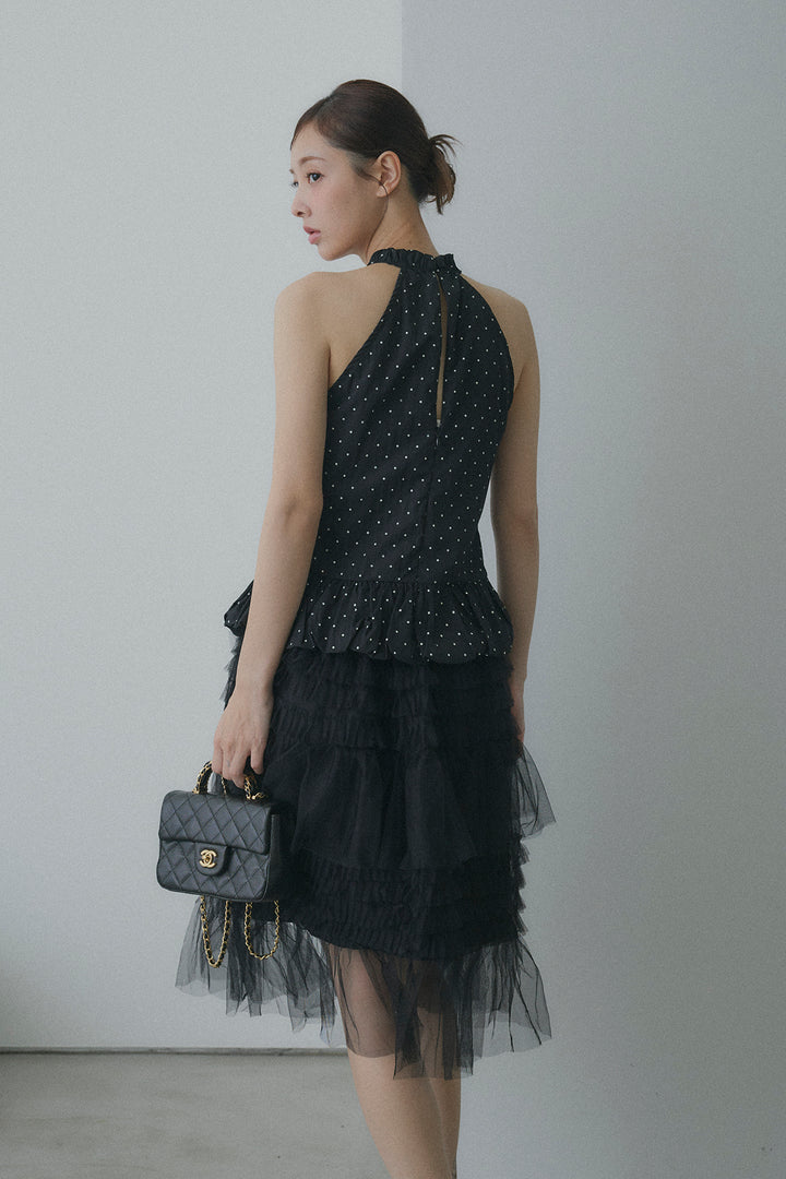 Chân váy midi voan bèo nhún