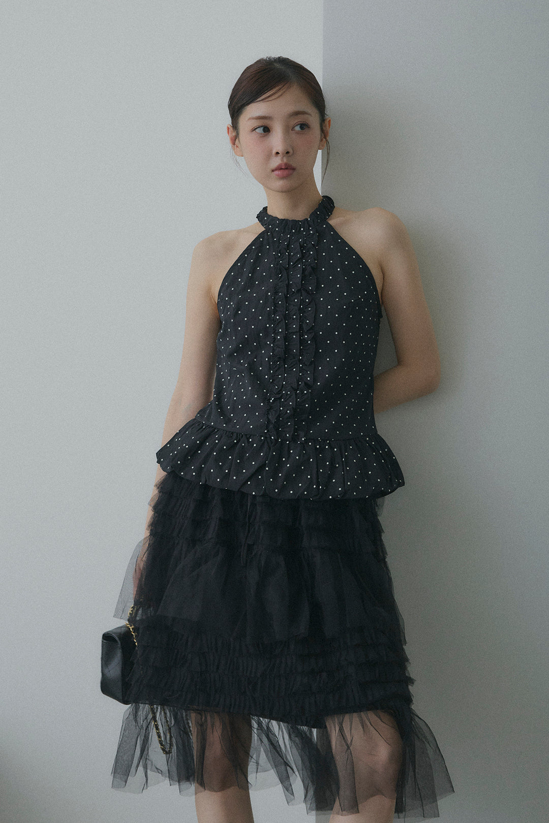 Chân váy midi voan bèo nhún