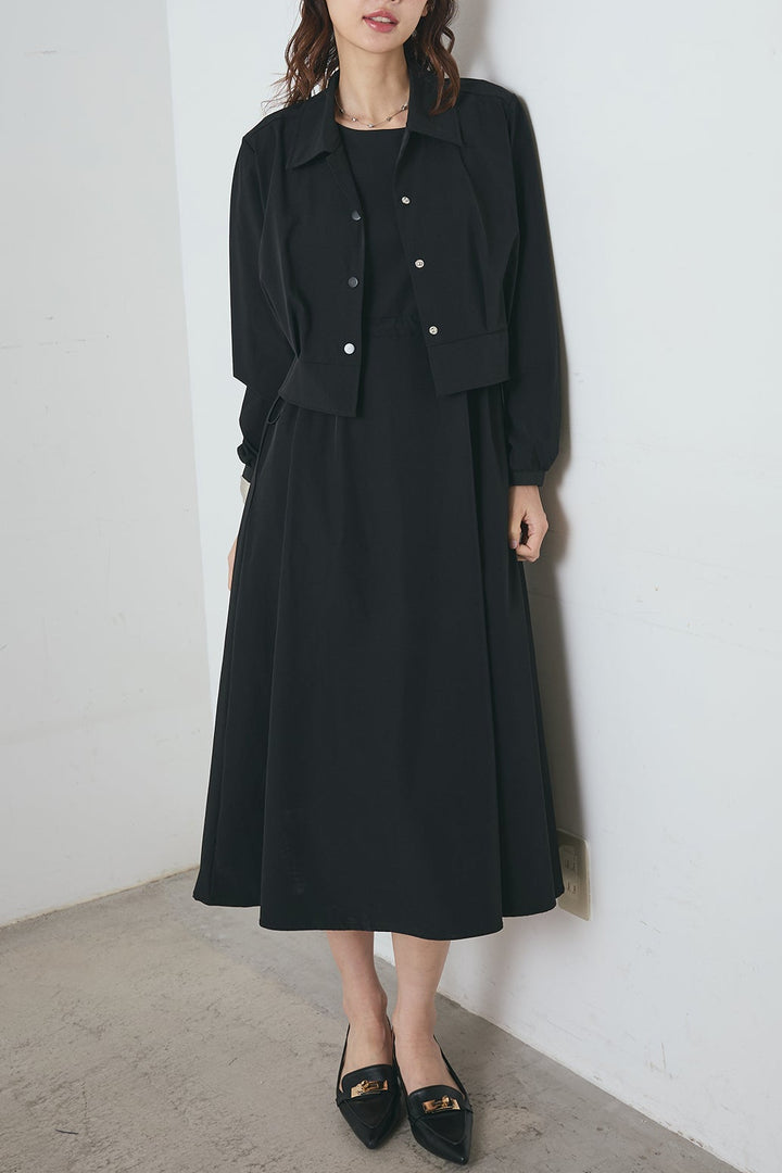 ナイロンクロップドジャケット＆ノースリーブワンピースセット