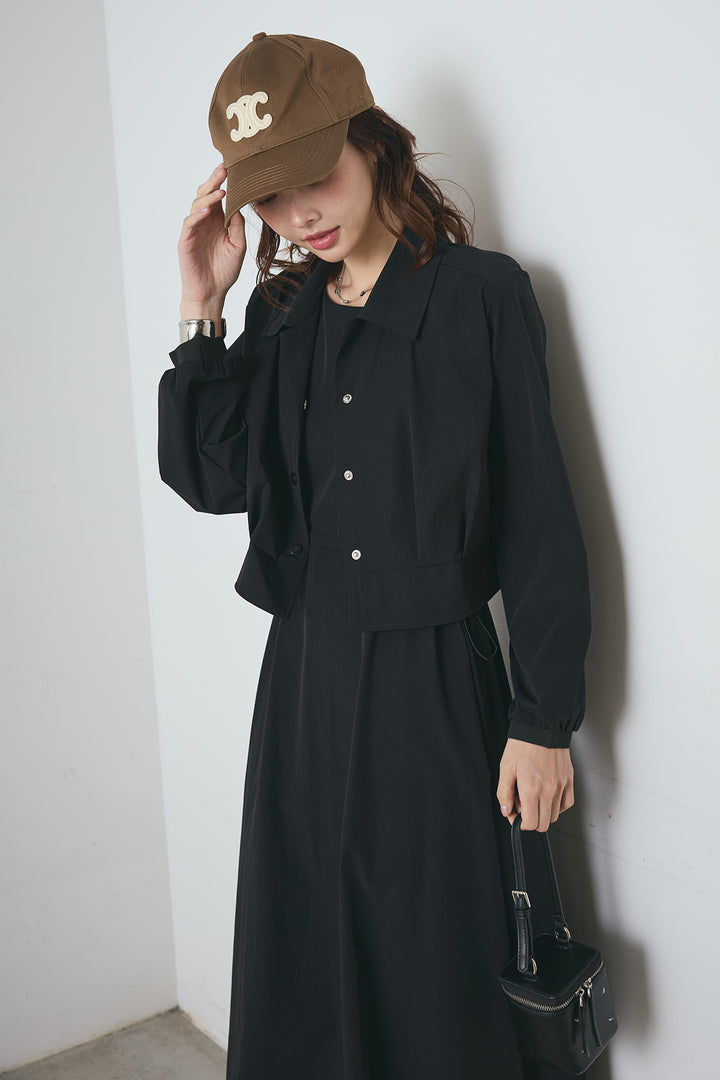 ナイロンクロップドジャケット＆ノースリーブワンピースセット