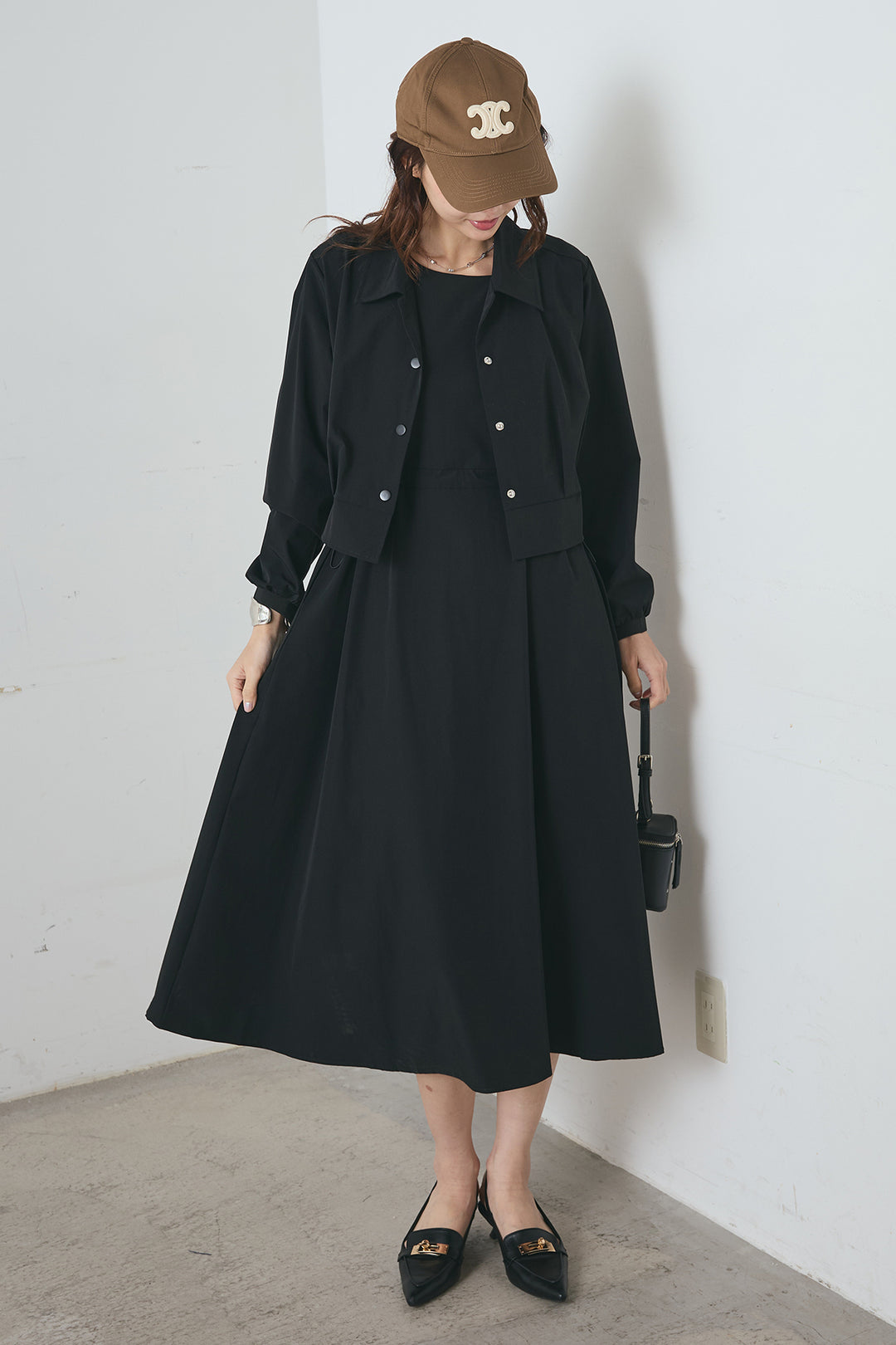 ナイロンクロップドジャケット＆ノースリーブワンピースセット