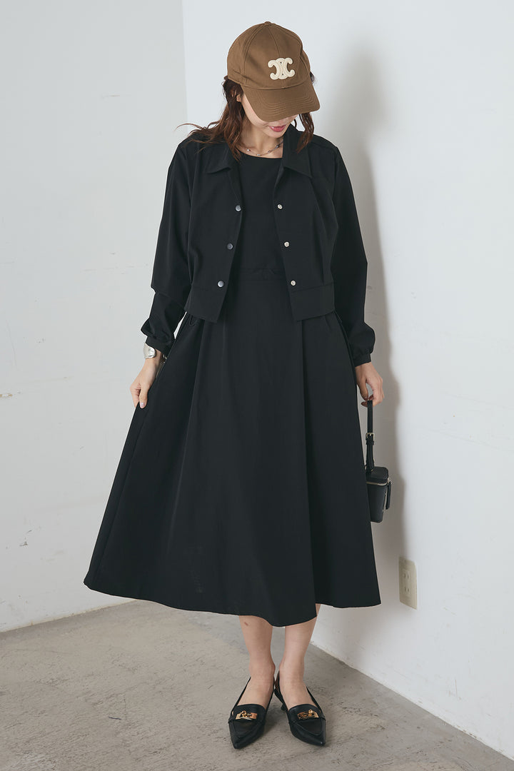 ナイロンクロップドジャケット＆ノースリーブワンピースセット