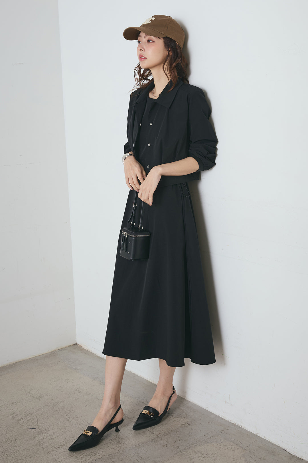 ナイロンクロップドジャケット＆ノースリーブワンピースセット