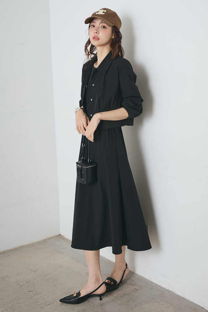 ナイロンクロップドジャケット＆ノースリーブワンピースセット