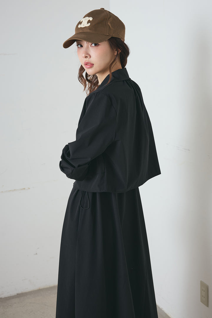 ナイロンクロップドジャケット＆ノースリーブワンピースセット