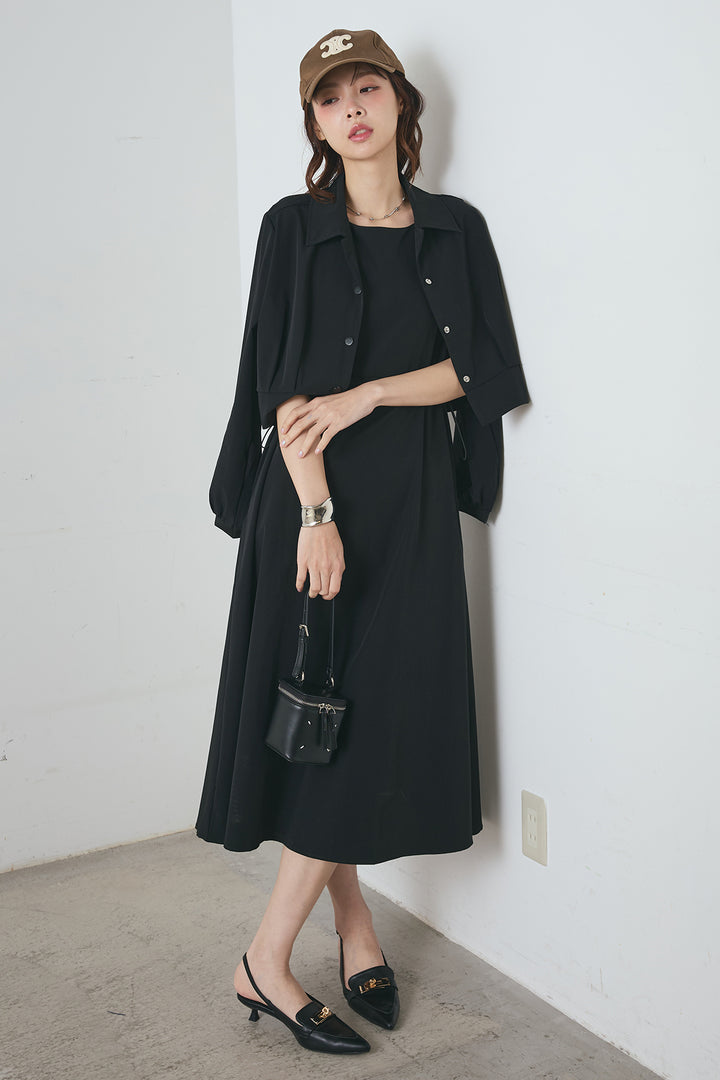 ナイロンクロップドジャケット＆ノースリーブワンピースセット