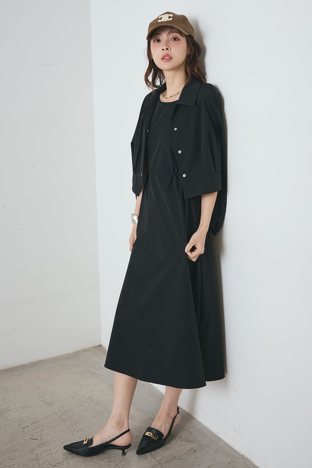 ナイロンクロップドジャケット＆ノースリーブワンピースセット