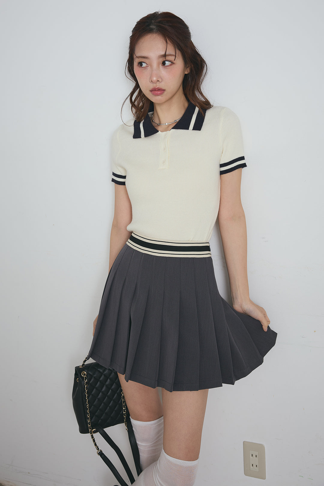 ラインウエスト プリーツミニスカート