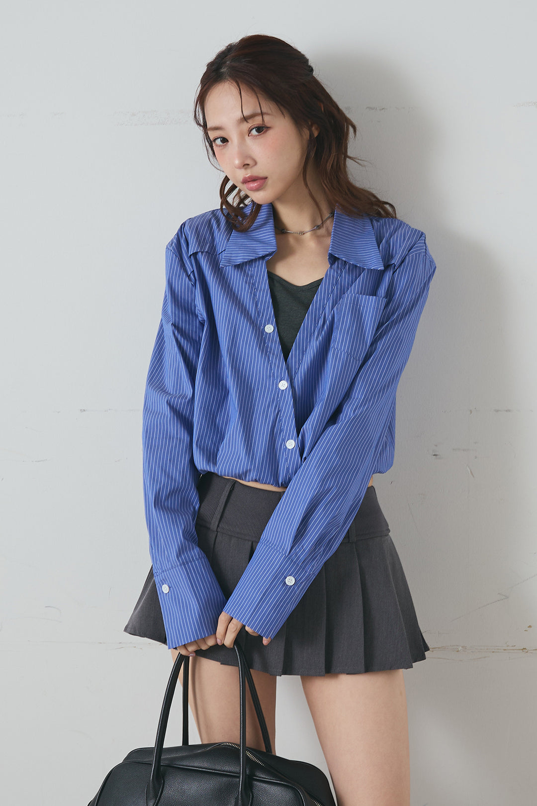 キャミレイヤード風クロップドシャツ