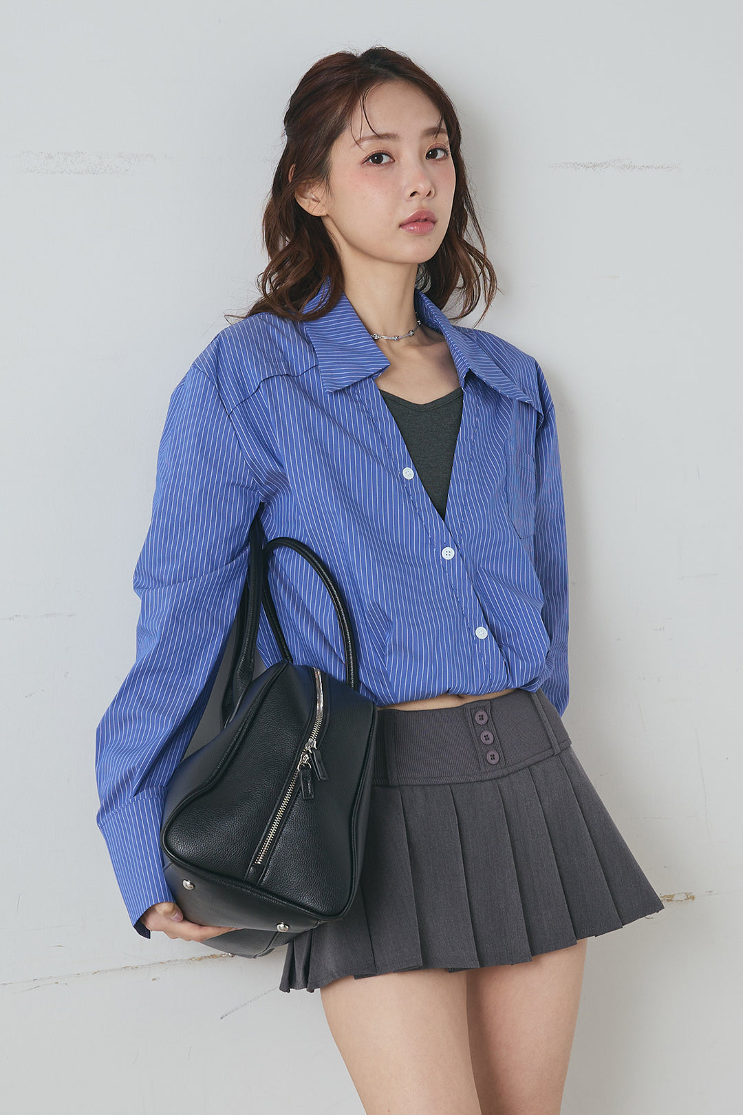 ボタンプレッピープリーツミニスカート