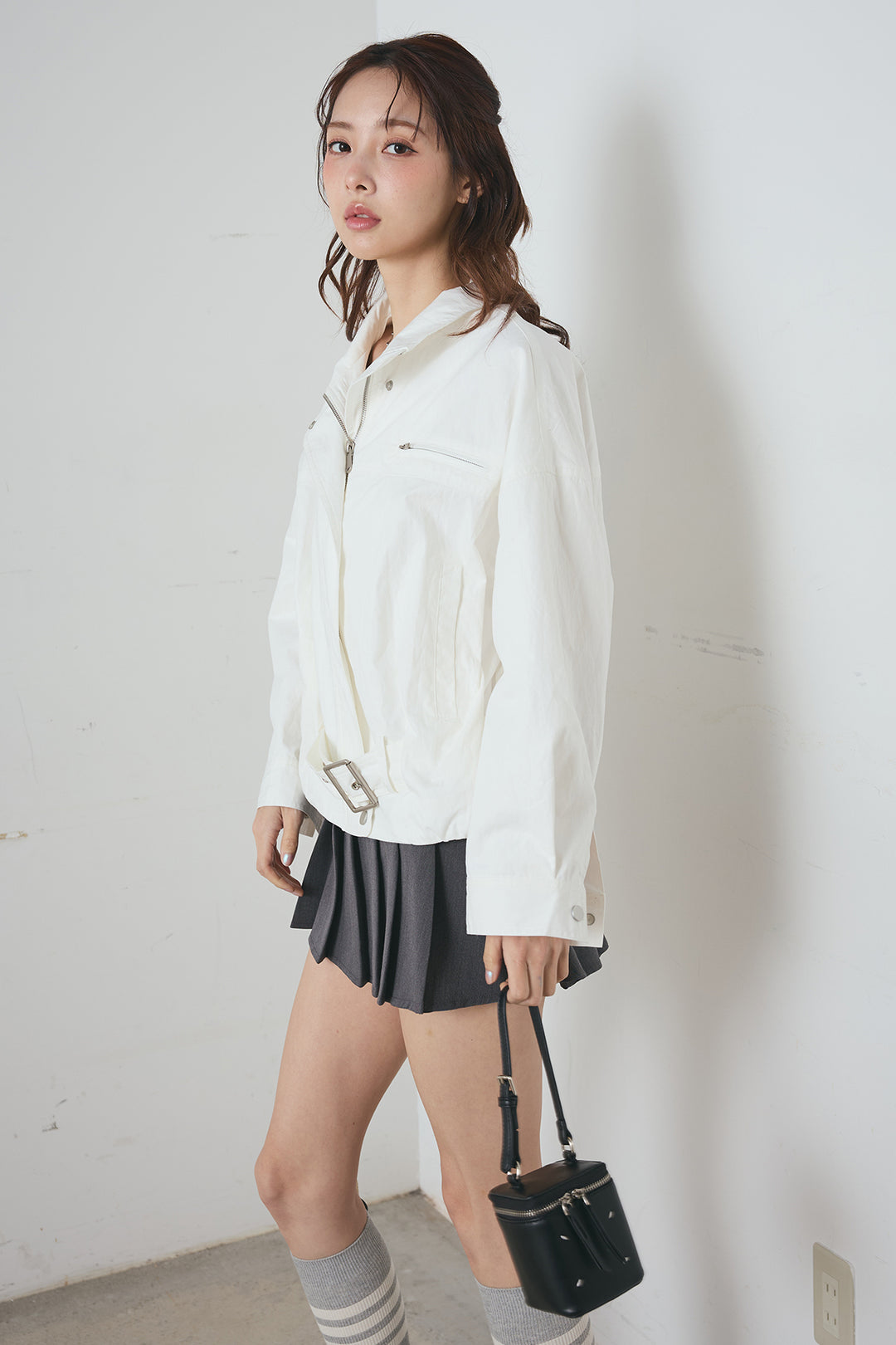 サイドベルト ショートジップブルゾン