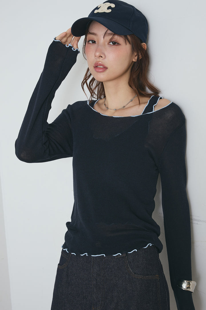 2way配色ステッチトップス＆ノースリーブセット