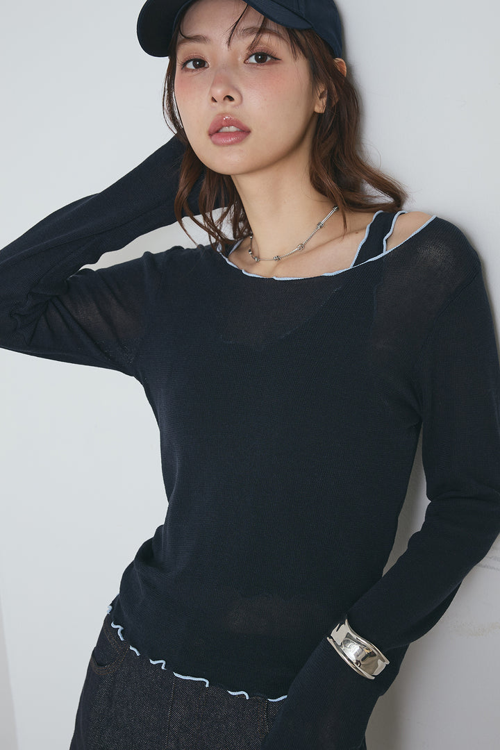 2way配色ステッチトップス＆ノースリーブセット