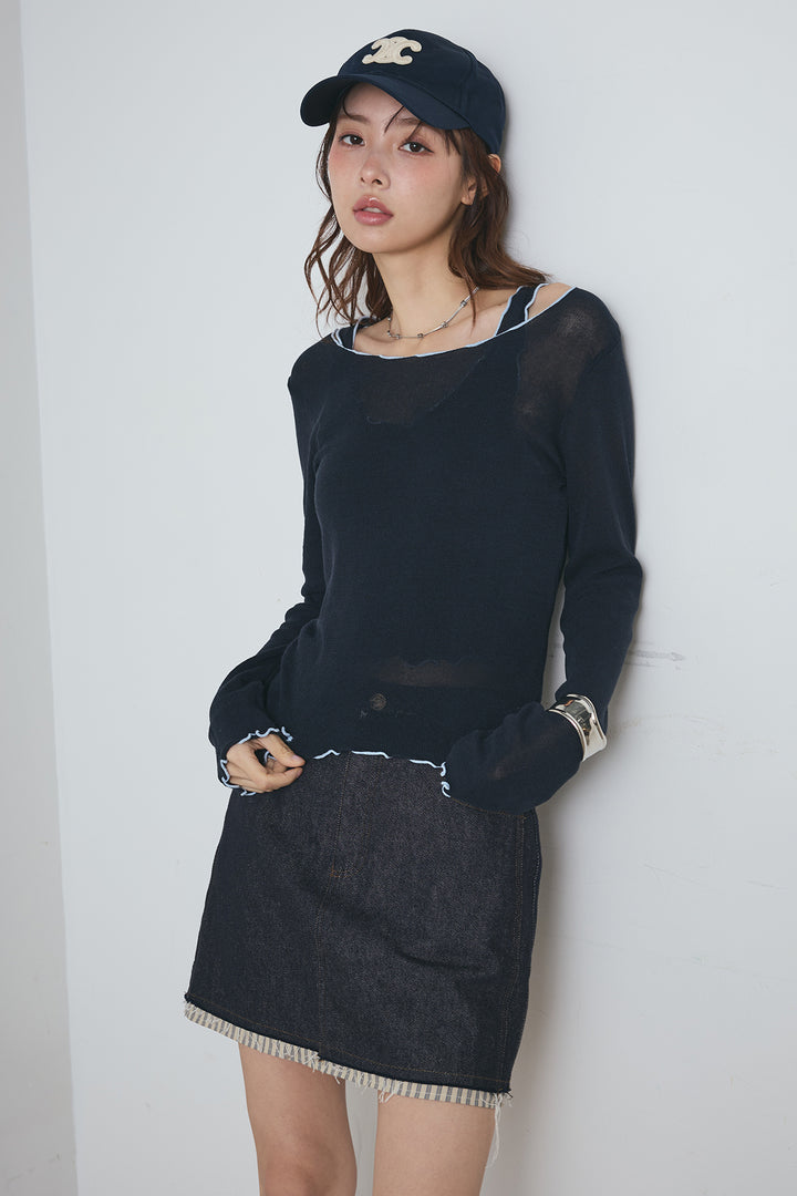 2way配色ステッチトップス＆ノースリーブセット