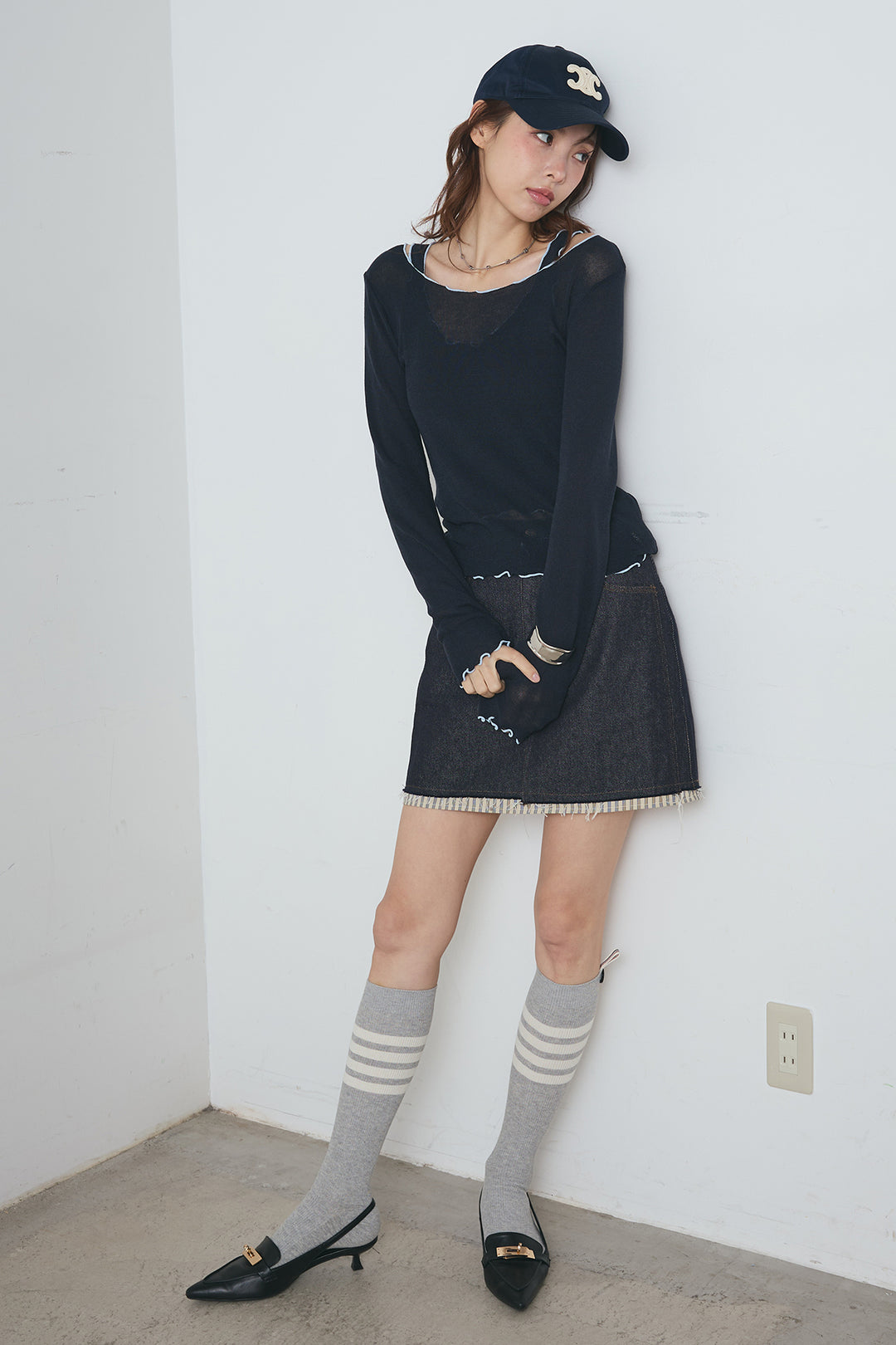 2way配色ステッチトップス＆ノースリーブセット